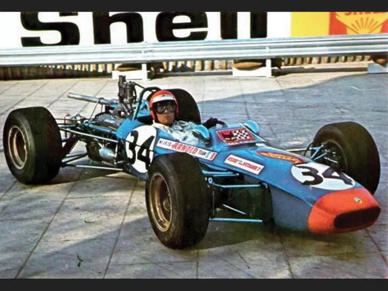 Jean Pierre Jaussaud poses in chassis T00210 after his victory at the 1968 Monaco Grand Prix.