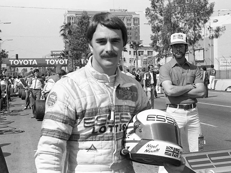 Nigel Mansell captured in an Essex-liveried Lotus race suit, some time in 1981.