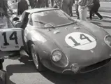 Chassis no. 5893 in the NART pit at the 1968 24 Hours of Le Mans.