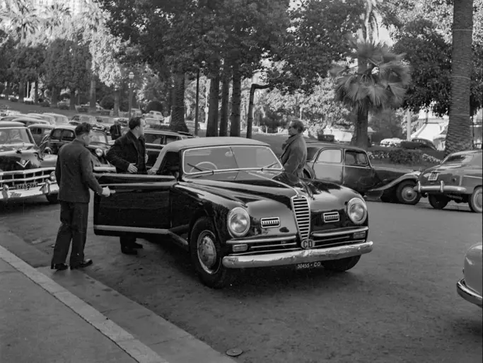 Prince Aly Khan and the Alfa Romeo 6C 2500 are captured in Monte Carlo.