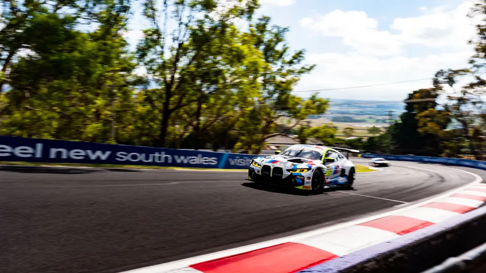 The BMW M4 GT3 climbs the famous Mount Panorama circuit on its final front-line outing.