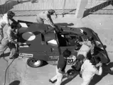 Chassis number 0886, seen here at the 1972 Buenos Aires 1000 Kilometres being pushed in the paddock by Scuderia Ferrari crew members. Petersen/Schenken would score 20 championship points following 5 hours 45 minutes of hard racing.