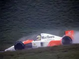 Ayrton Senna races through the rain to victory at the 1991 Brazilian Grand Prix